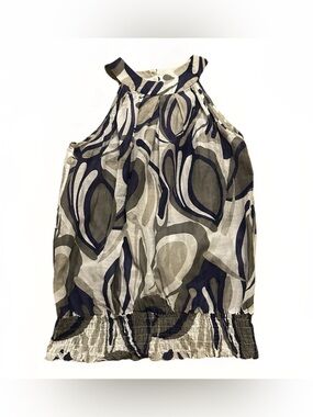 Y2K Papaya Silk Cotton Halter Neck Tank Top Abstract Print Elastic Waist Sz M